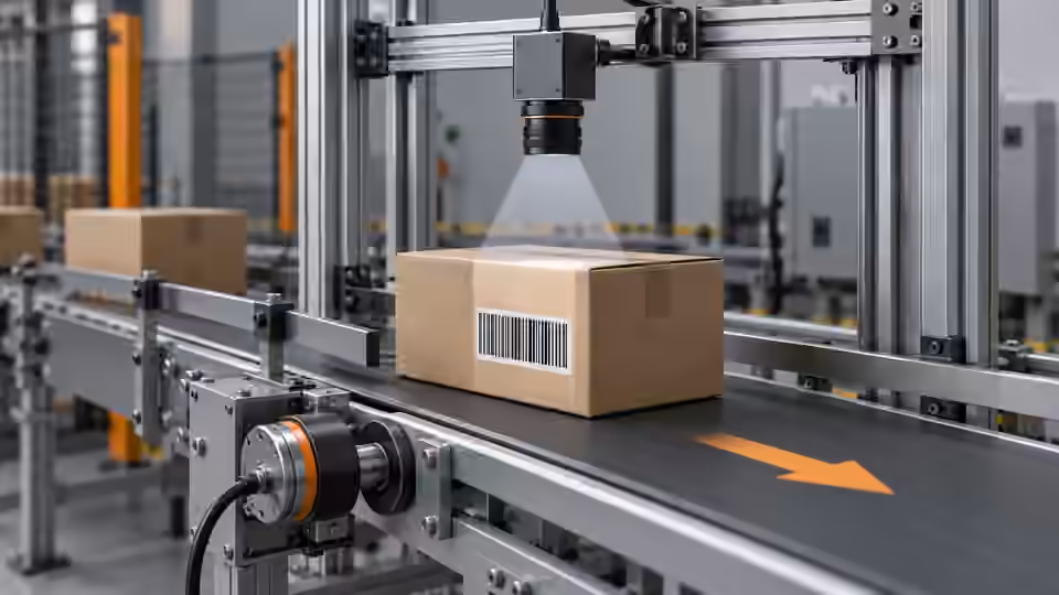 EAN-13 traceability: camera sampling — Illustrative engineering scene; not a photograph or a measured result.
