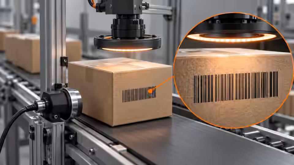 EAN-13 traceability: lighting and quiet zones — Illustrative engineering scene; not a photograph or a measured result.