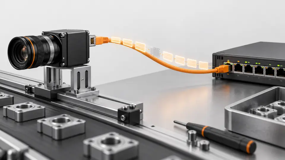 Diagnose lost GigE packets without masking the fault — Illustrative engineering scene, not a photograph of a validated Deyi installation.
