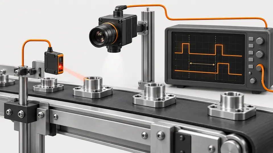 Measure hardware-trigger delay and jitter — Illustrative engineering scene, not a photograph of a validated Deyi installation.