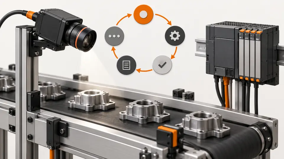 Build a PLC–vision handshake with explicit states