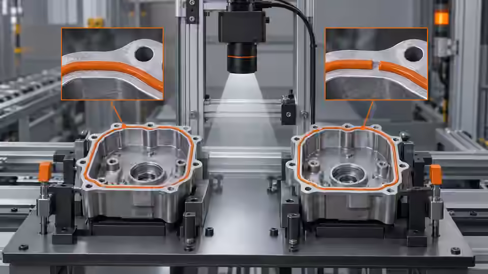 Seal and bead appearance: camera setup — Illustrative engineering scene; not a photograph or a measured result.