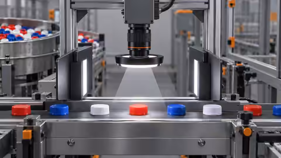 SKU color sorting: acquire repeatable color — Illustrative engineering scene; not a photograph or a measured result.