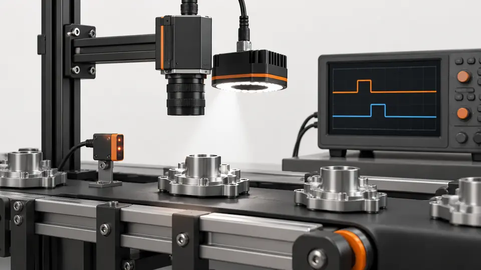 Verify the optical strobe inside the exposure window — Illustrative engineering scene, not a photograph of a validated Deyi installation.