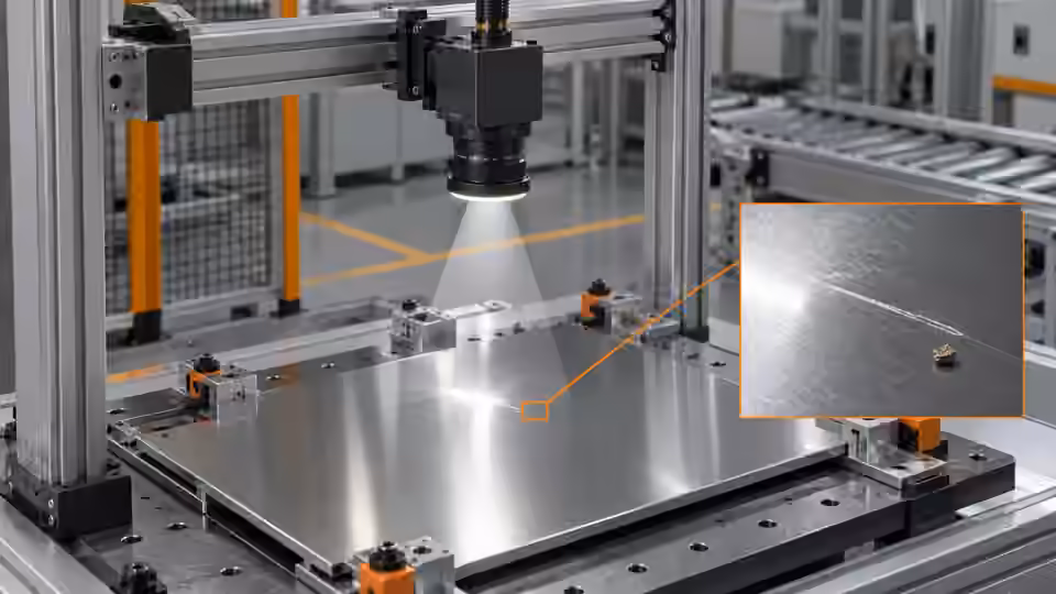 Surface defects: camera sampling and motion — Illustrative engineering scene; not a photograph or a measured result.