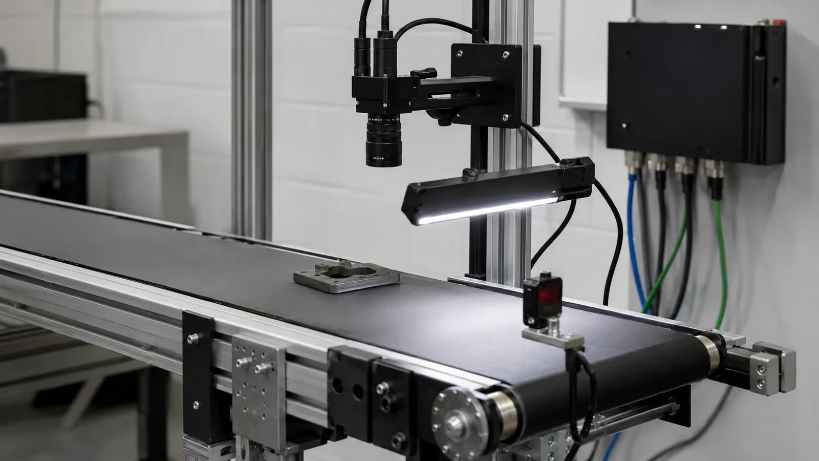Automated visual inspection station showing how a machine vision system works