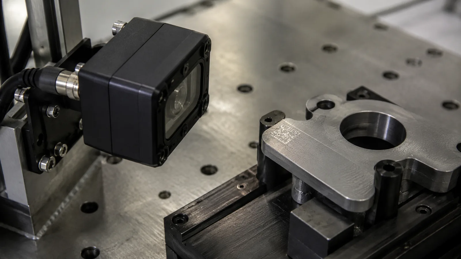 Industrial barcode reader product photo explaining DPM barcode reading