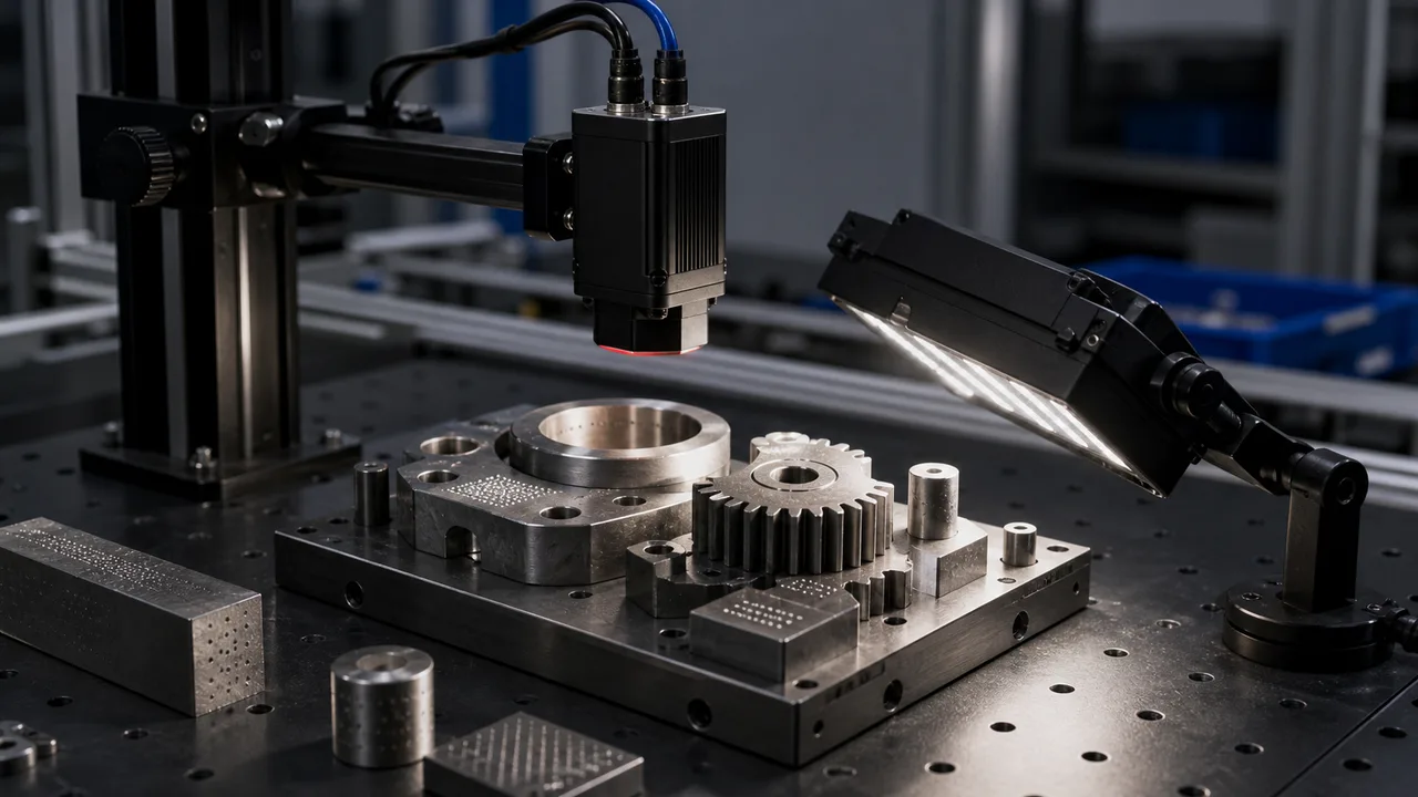 DPM code reading on reflective metal part with fixed barcode reader and low angle light